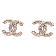 Chanel Classic Gold CC Crystal Block Piercing Earrings  