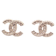 Chanel Classic Gold CC Crystal Block Piercing Earrings