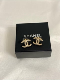 CHANEL Classic Gold CC Crystal Earrings