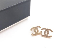 Chanel Classic Gold CC Crystal Moscova Piercing Earrings
