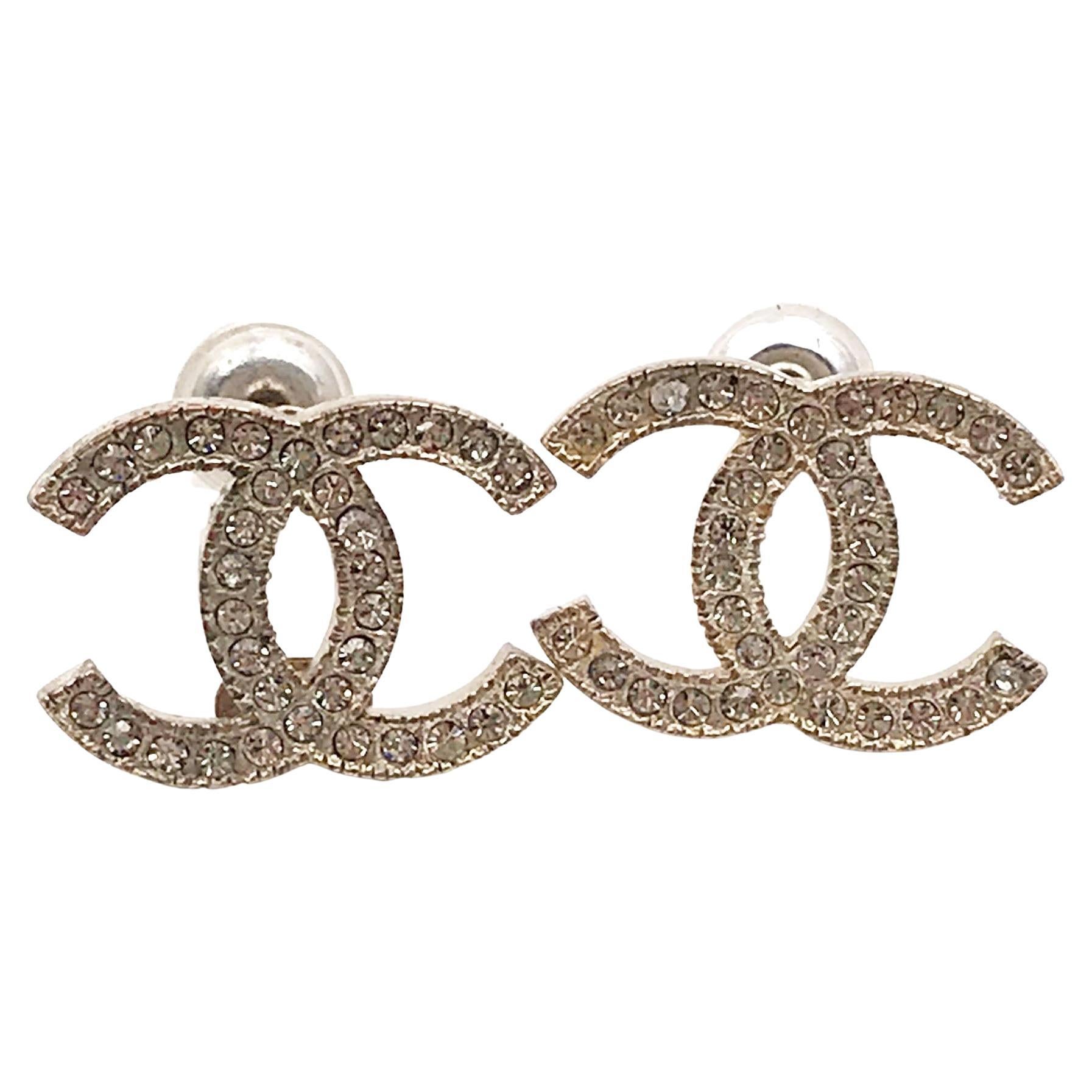 Chanel Classic Gold CC Crystal Moscova Piercing Earrings at 1stDibs