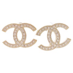 Chanel Classic Gold CC Crystal Moscova Piercing Earrings