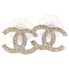 Chanel Classic Gold CC Crystal Moscova Piercing Earrings
