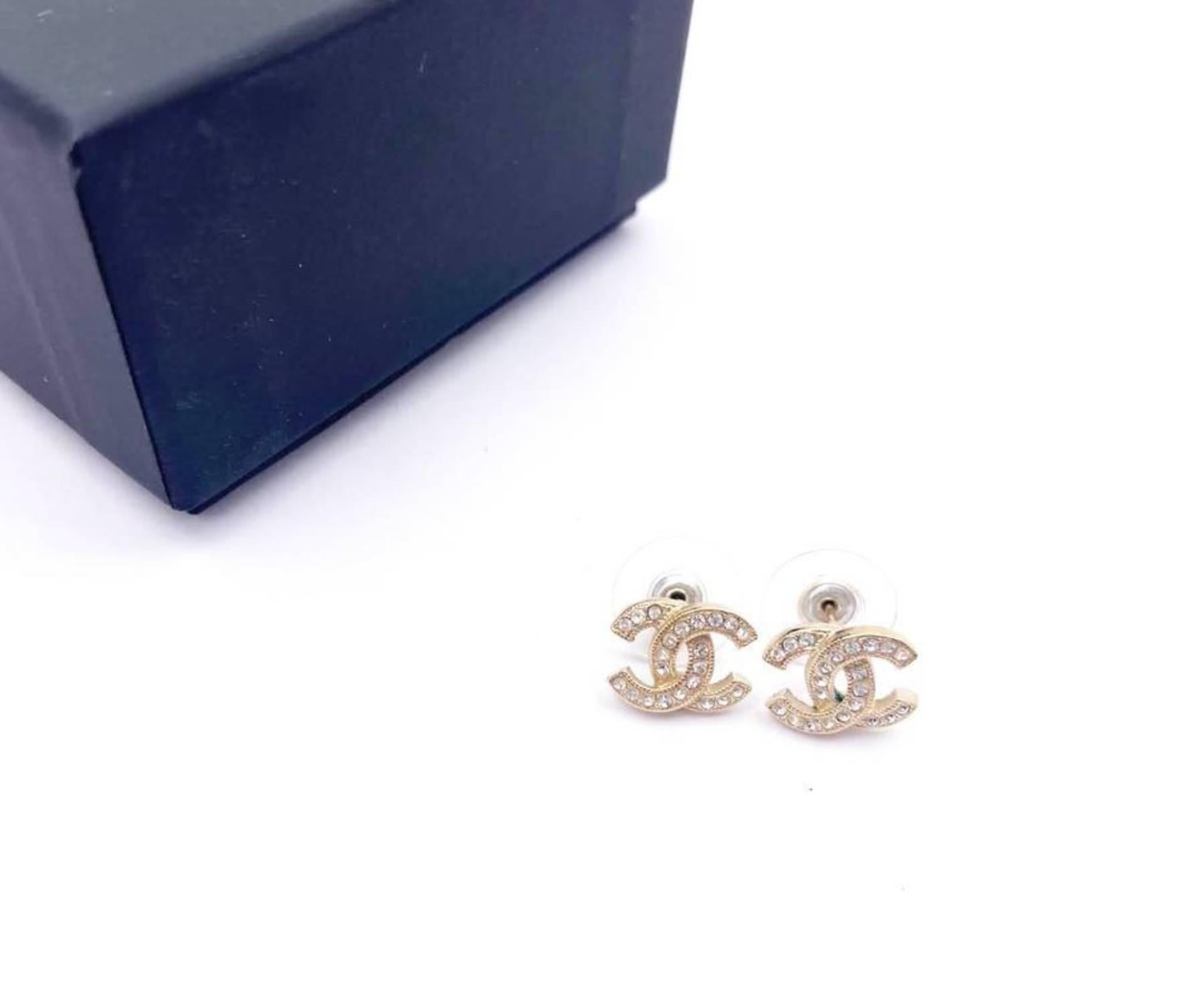 Artisan Chanel Classic Gold CC Crystal Reissued Small Piercing Earrings  