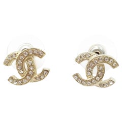 Chanel Classic Gold CC Crystal Reissued Small Piercing Earrings  