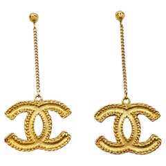 Chanel Classic Gold CC Dangle Piercing Earrings  