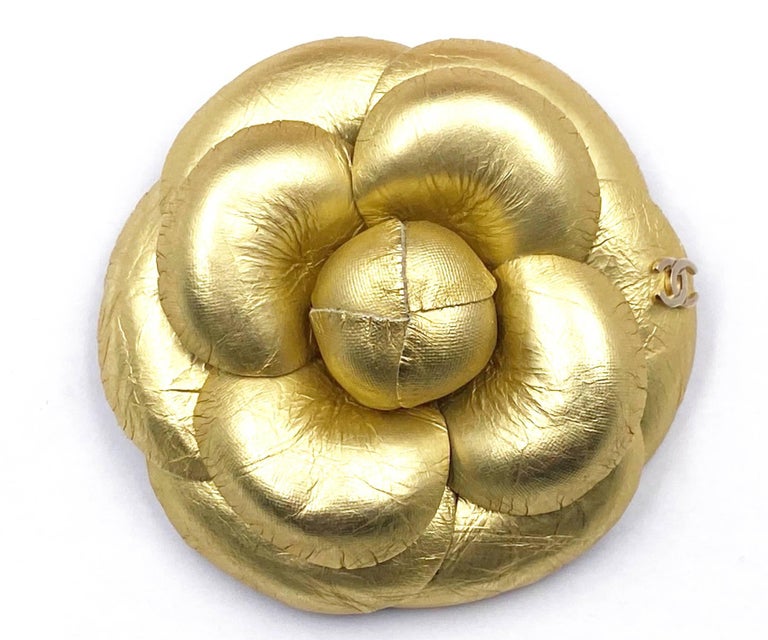 Chanel Classic Gold CC Gold Leather Brooch at 1stDibs