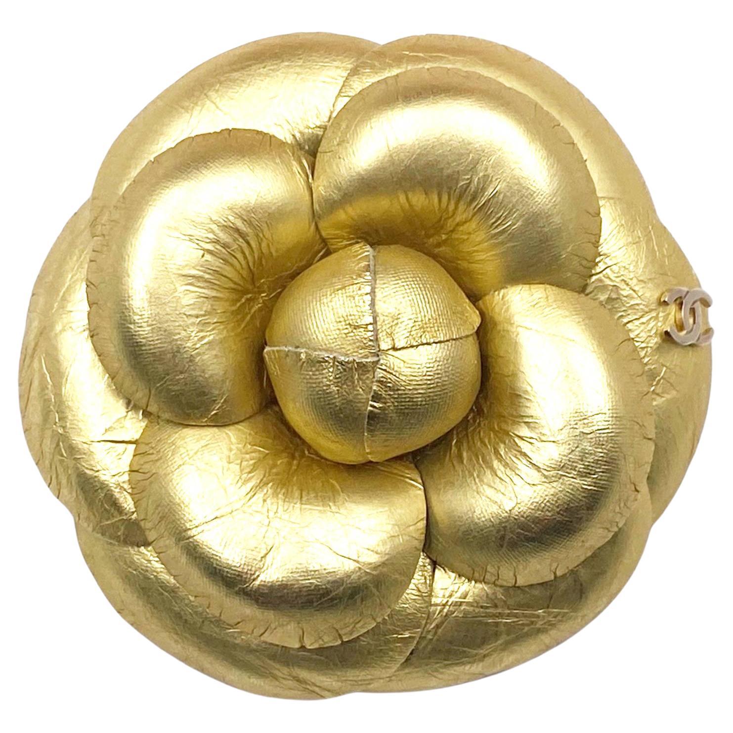 Chanel Classic Gold CC Gold Leather Brooch
