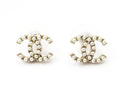 Chanel Classic Gold CC Pearl Piercing Earrings