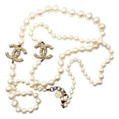 Chanel Classic Gold CC Scatter Pearl Pearl Long Necklace 100 yr Anniversary