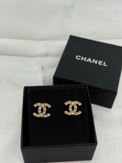 Chanel Classic Gold Crystal CC Stud Earrings