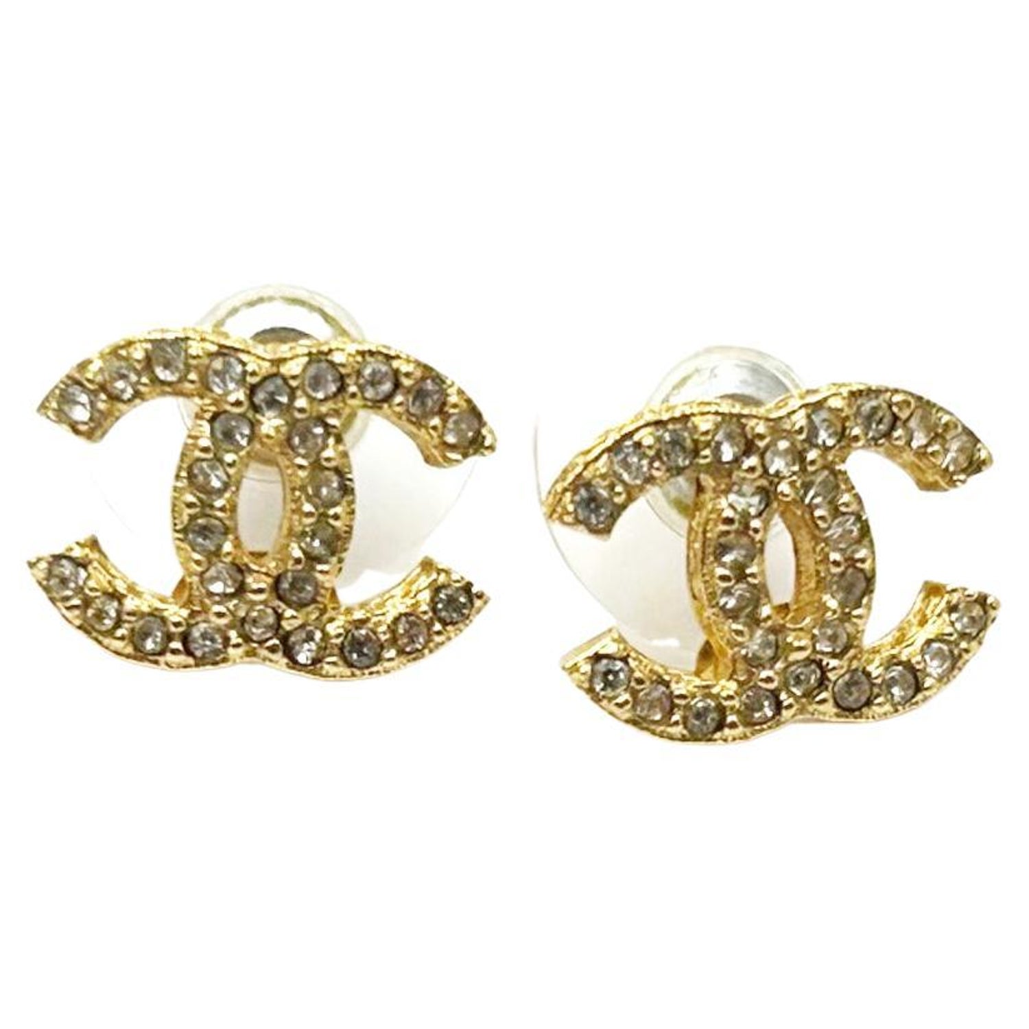 AUTHENTIC CHANEL LARGE CRYSTAL CC STRASS RHINESTONE EARRINGS CLIP ON SILVER  MINT