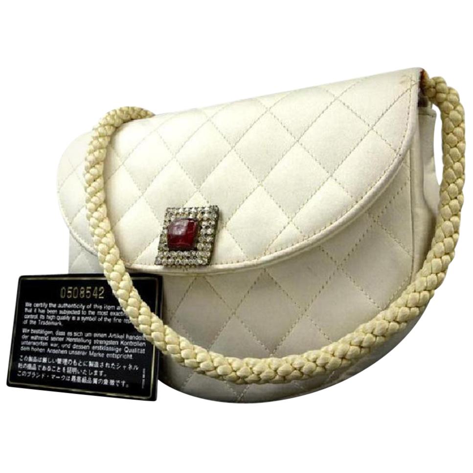 Chanel Classic Gripoix Quilted Half Moon Crescent Flap 215653 Ivory Shoulder Bag For Sale