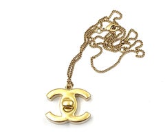 Chanel Classic Iconic Gold CC Turnlock Large Pendant Necklace
