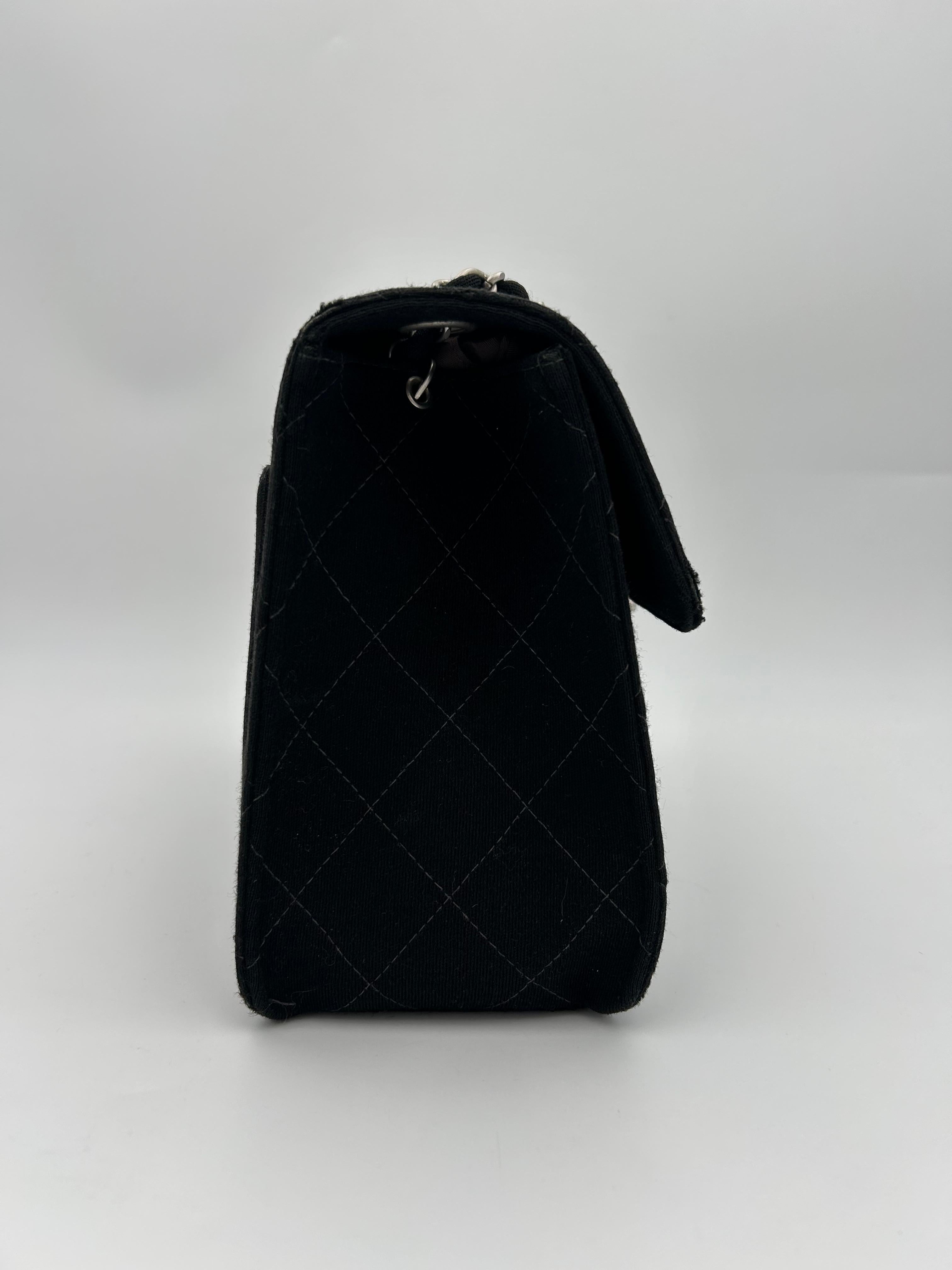 Chanel Classic Jersey Bag Silver Hardware 1998 In Good Condition For Sale In Palm Beach, FL