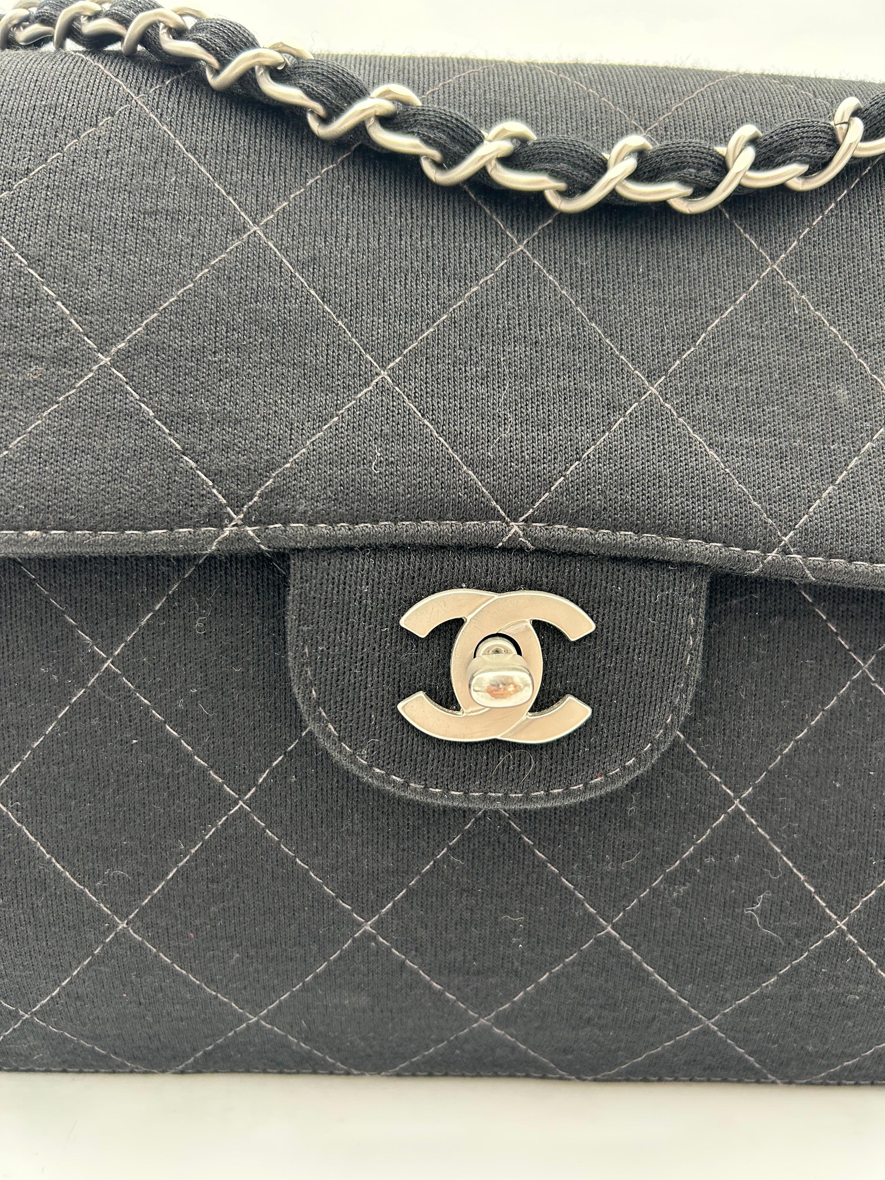 Chanel Classic Jersey Bag Silver Hardware 1998 For Sale 1