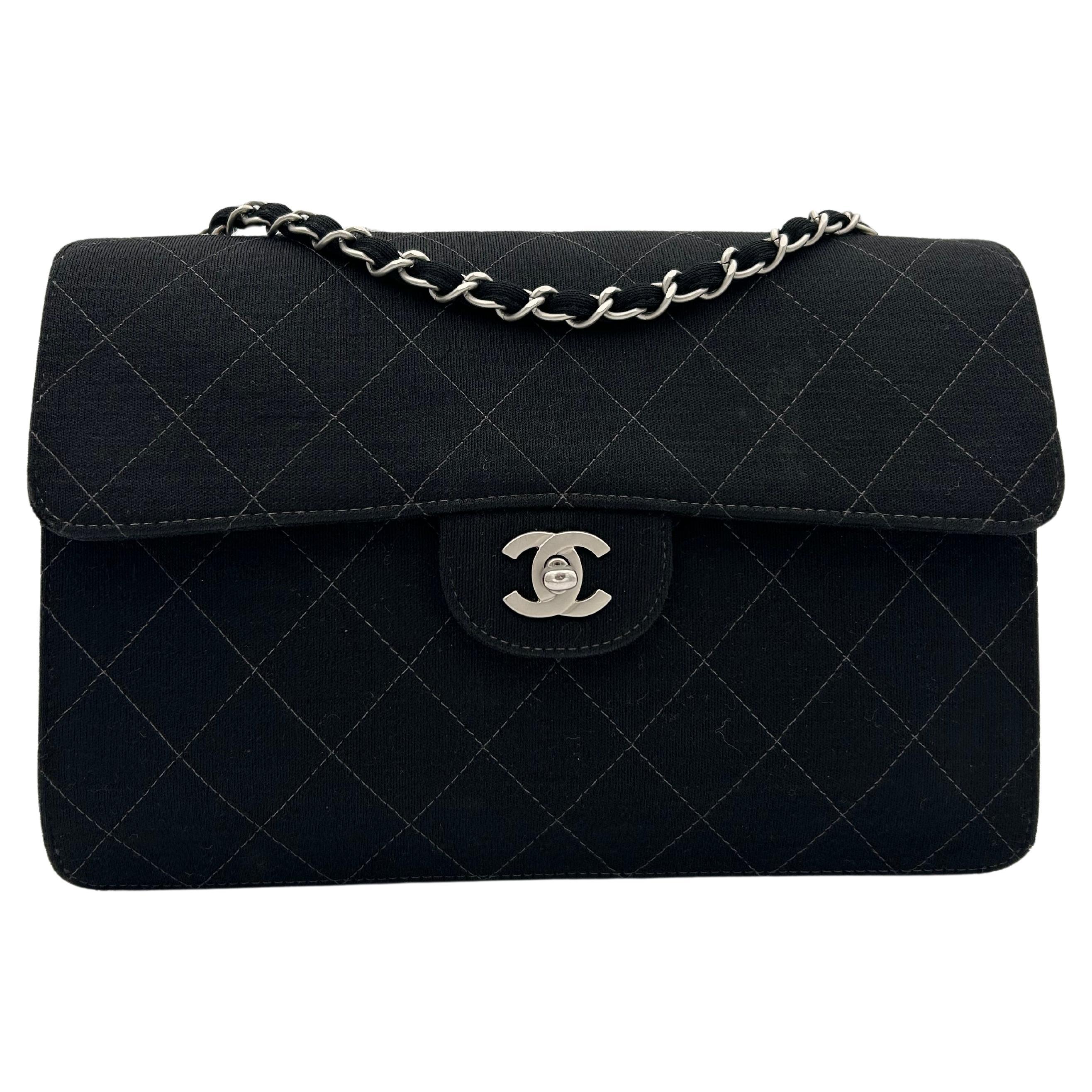 Chanel Classic Jersey Bag Silver Hardware 1998 For Sale