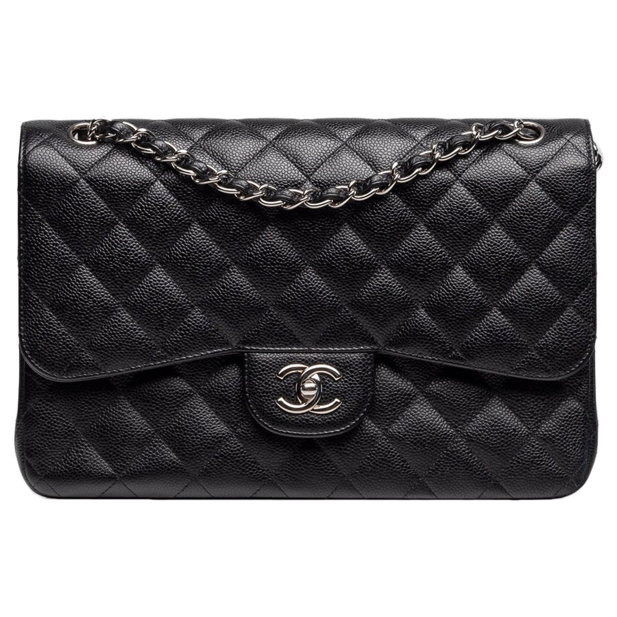 Chanel Classic Jumbo Black Caviar Silver Hardware