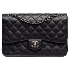 Chanel Classic Jumbo Black Caviar Silver Hardware