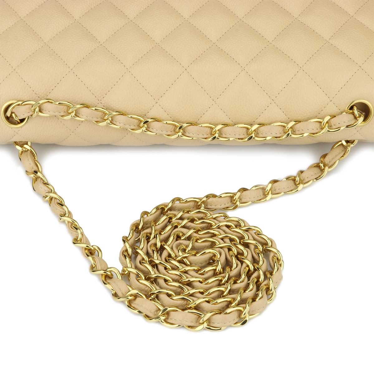 CHANEL Classic Jumbo Double Flap Bag Beige Clair Caviar with Gold Hardware 2015 6