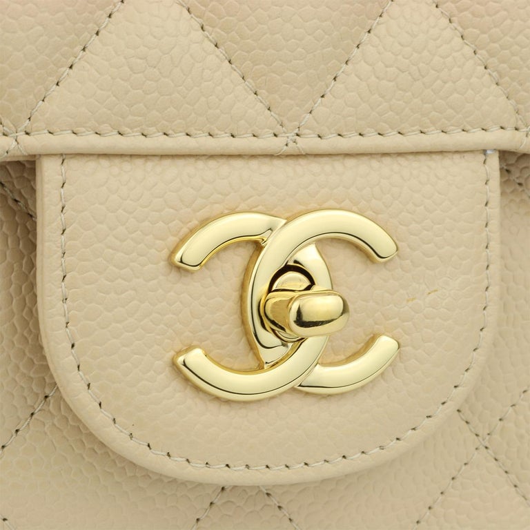 CHANEL Classic Jumbo Double Flap Bag Beige Clair Caviar with Gold ...