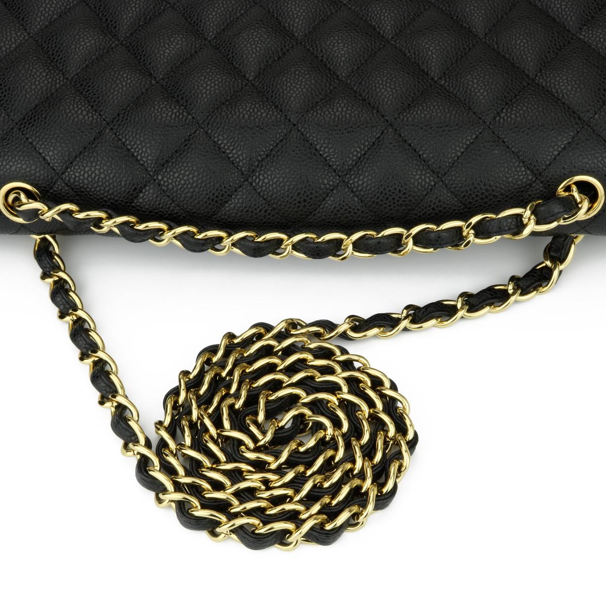 CHANEL Classic Jumbo Double Flap Bag Black Caviar with Gold Hardware 2014 4