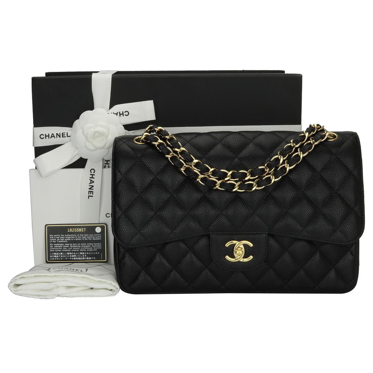 Authentic CHANEL Classic Jumbo Double Flap Black Caviar with Gold Hardware 2014.

This stunning bag is in a pristine-brand new condition, the bag still holds its original shape, and the hardware is still very shiny. Leather smells fresh as if