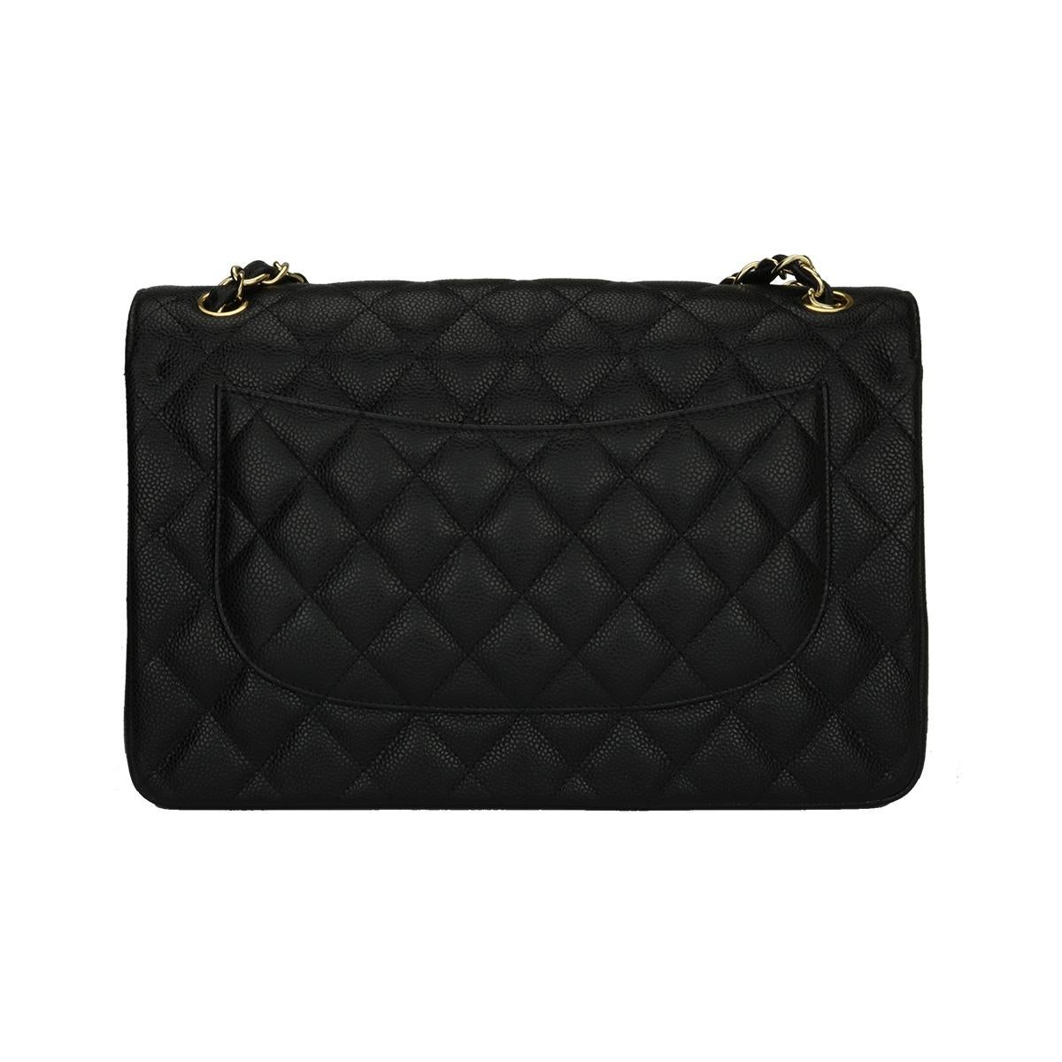 Women's or Men's CHANEL Classic Jumbo Double Flap Bag Black Caviar with Gold Hardware 2014