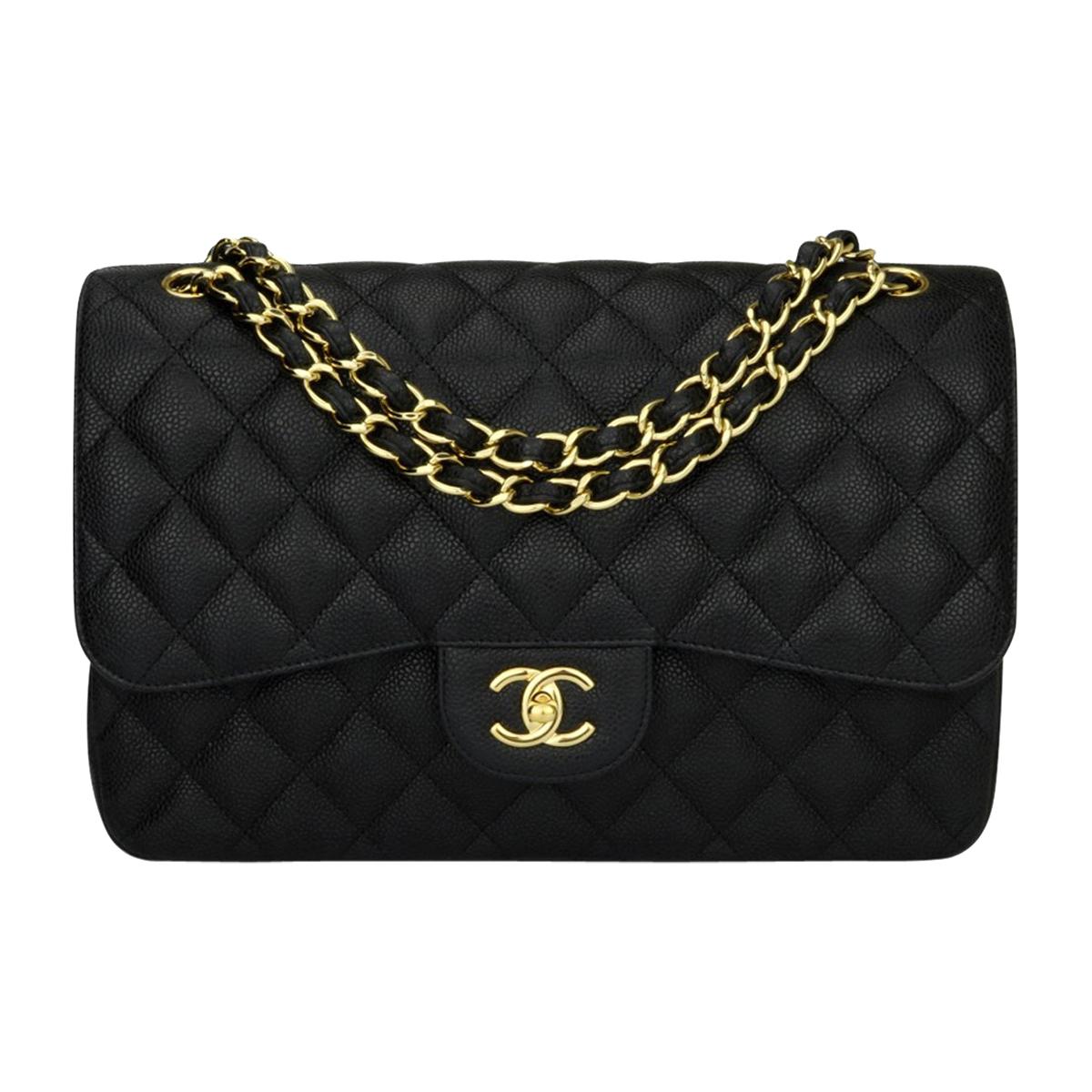 CHANEL Classic Jumbo Double Flap Bag Black Caviar with Gold Hardware ...