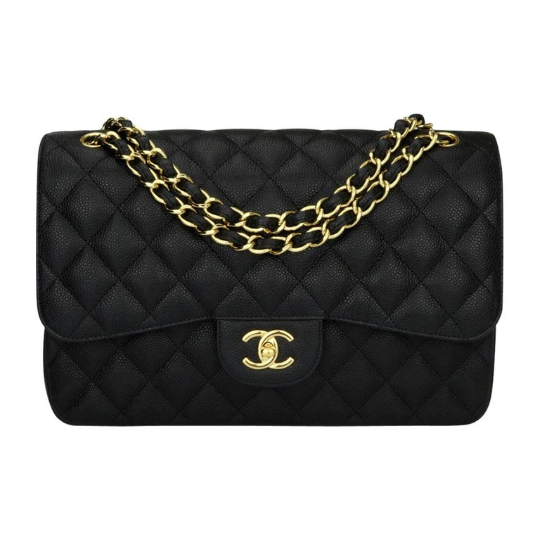 CHANEL Classic Jumbo Double Flap Bag Black Caviar with Gold Hardware 2014