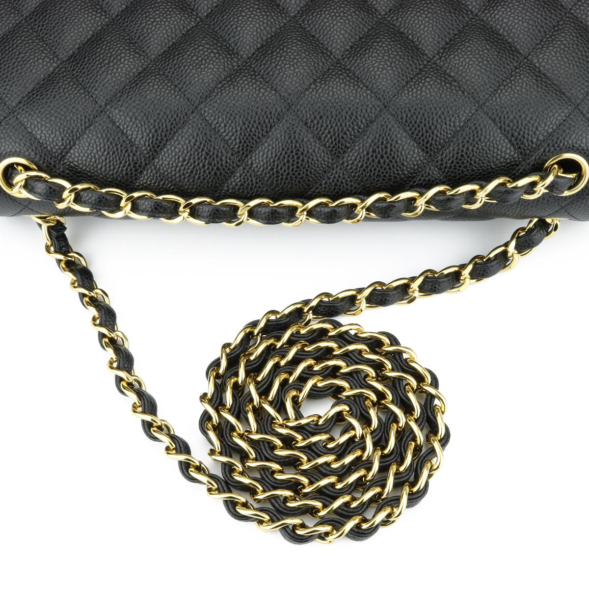 CHANEL Classic Jumbo Double Flap Bag Black Caviar with Gold Hardware 2016 8