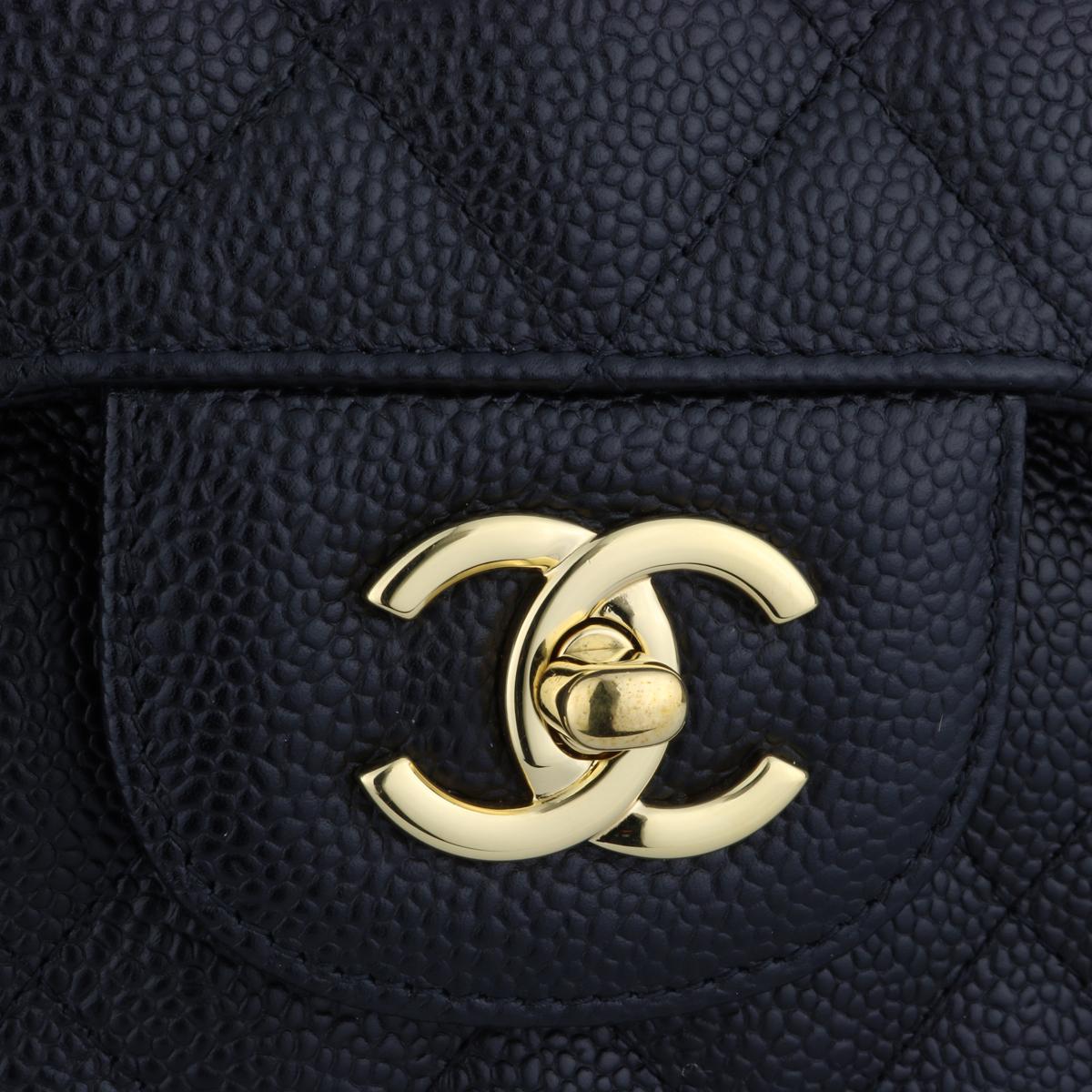 CHANEL Classic Jumbo Double Flap Bag Black Caviar with Gold Hardware 2016 In Excellent Condition In Huddersfield, GB