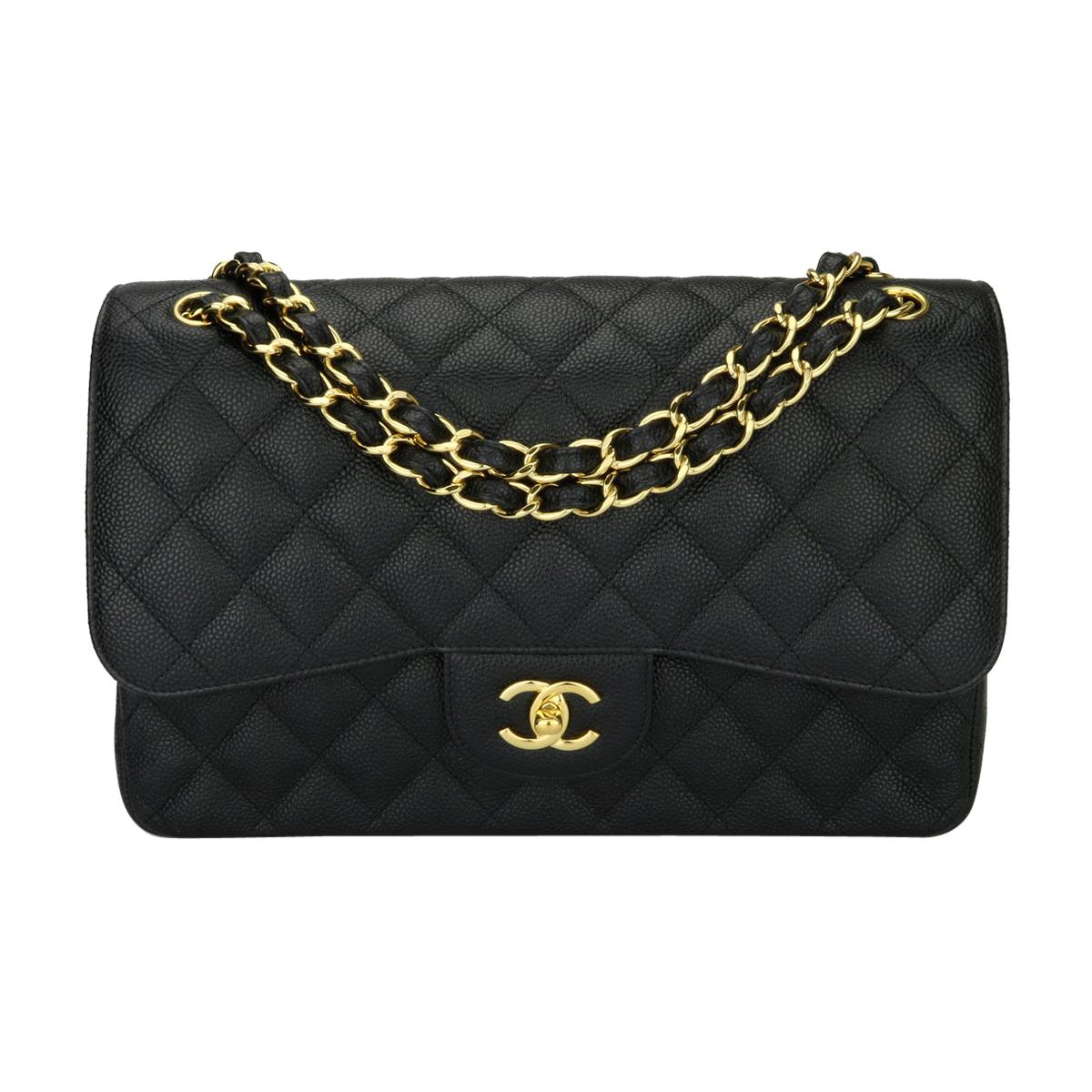 CHANEL Classic Jumbo Double Flap Bag Black Caviar with Gold Hardware 2016