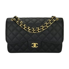 CHANEL Classic Jumbo Double Flap Bag Black Caviar with Gold Hardware 2016