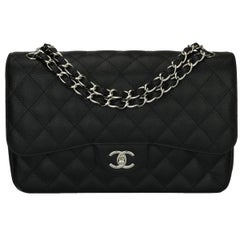 CHANEL Classic Jumbo Double Flap Bag Black Caviar with Silver Hardware 2011