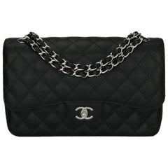 CHANEL Classic Jumbo Double Flap Bag Black Caviar with Silver Hardware 2011