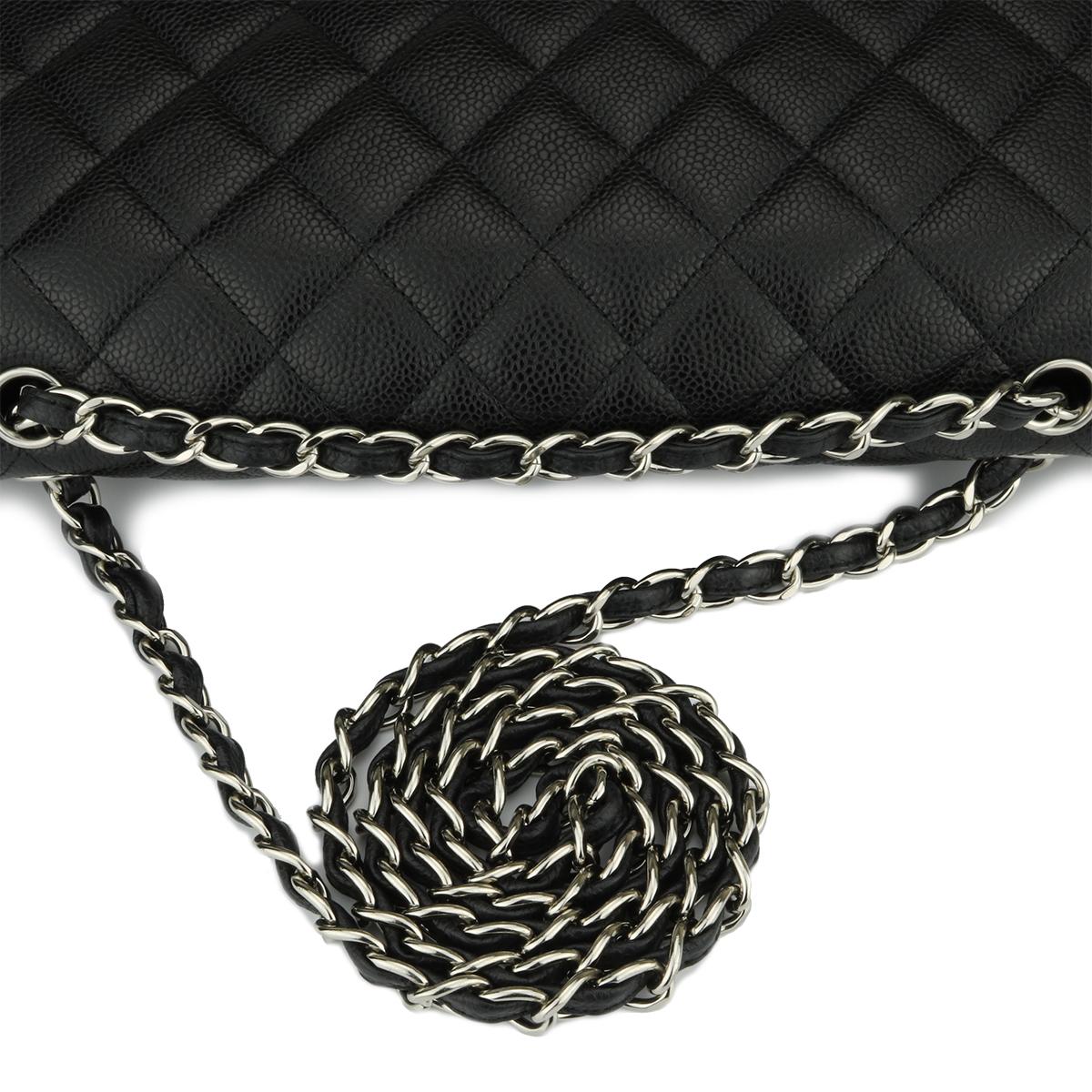 CHANEL Classic Jumbo Double Flap Bag Black Caviar with Silver Hardware 2013 6