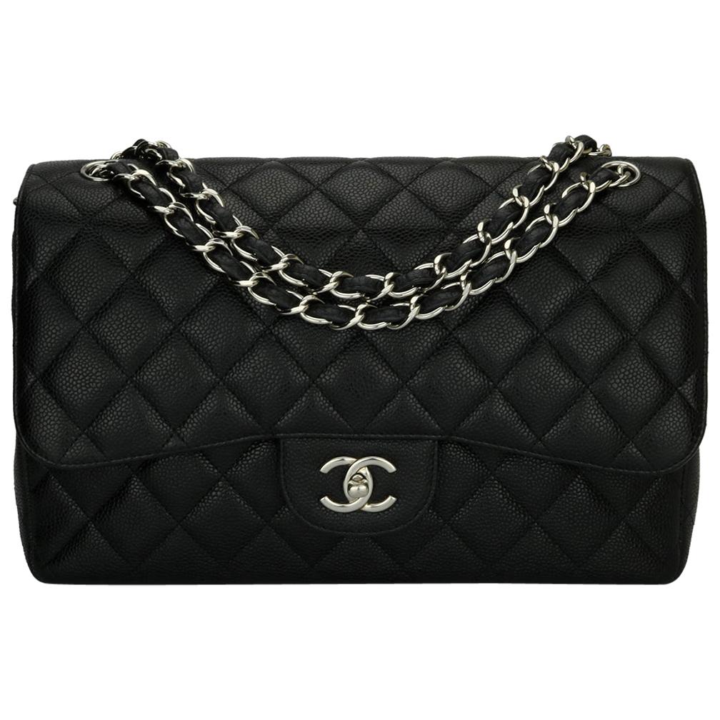CHANEL Classic Jumbo Double Flap Bag Black Caviar with Silver Hardware 2013