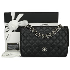 CHANEL Classic Jumbo Double Flap Bag Black Caviar with Silver Hardware 2014