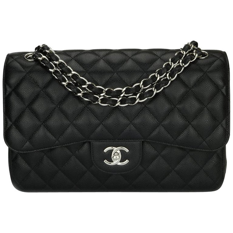 CHANEL Classic Jumbo Double Flap Bag Black Caviar with Silver