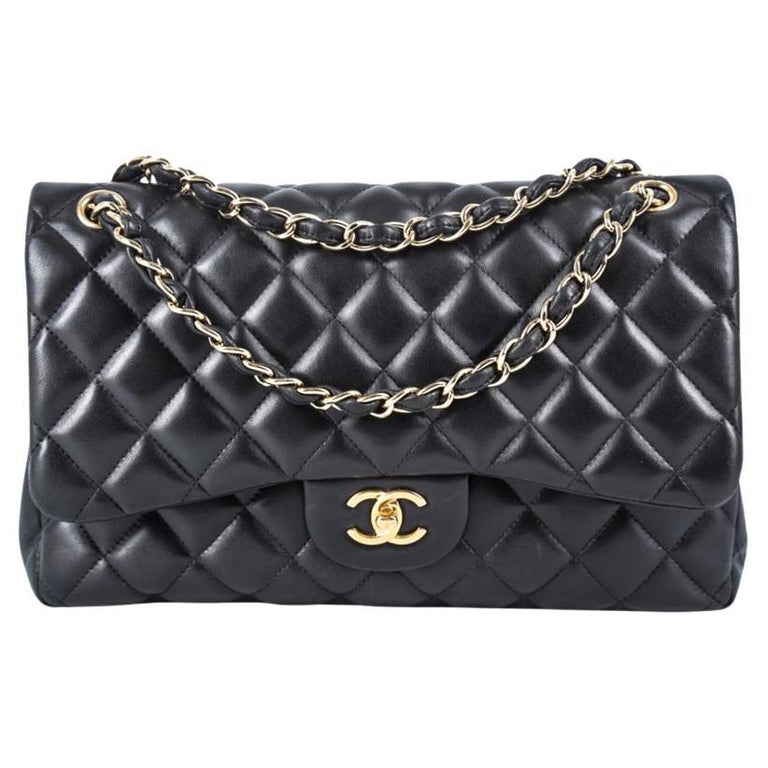 CHANEL CLASSIC JUMBO DOUBLE FLAP BAG Black/Gold For Sale at 1stDibs