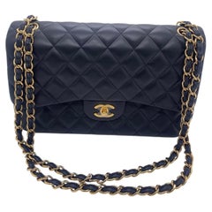 CHANEL Classic Jumbo Double Flap Bag Black Lambskin Gold Chain Italy