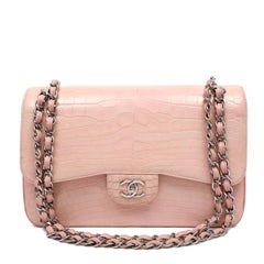 Chanel Classic Jumbo Double Flap Bag Pink Alligator w/Silver Hardware