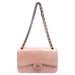 Chanel Classic Jumbo Double Flap Bag Pink Alligator w/Silver Hardware