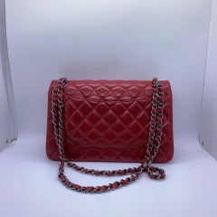 Chanel Classic Jumbo Double Flap Bag Red Leather Silver Hardware