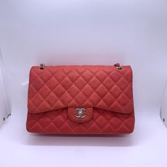 Chanel Classic Jumbo Double Flap Bag Red Leather Silver Hardware France