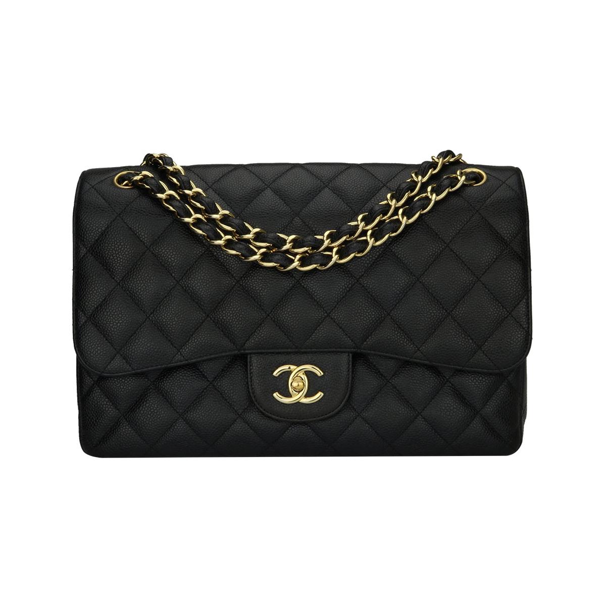 CHANEL Classic Jumbo Double Flap Black Caviar with Gold Hardware 2012