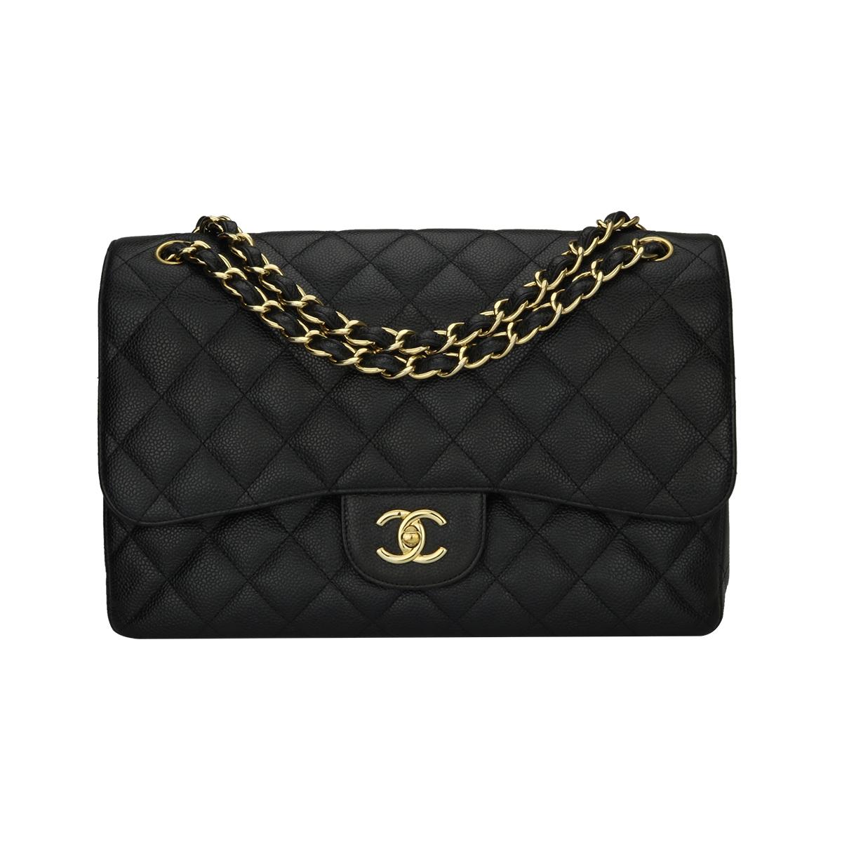 CHANEL Classic Jumbo Double Flap Black Caviar with Gold Hardware 2012 ...