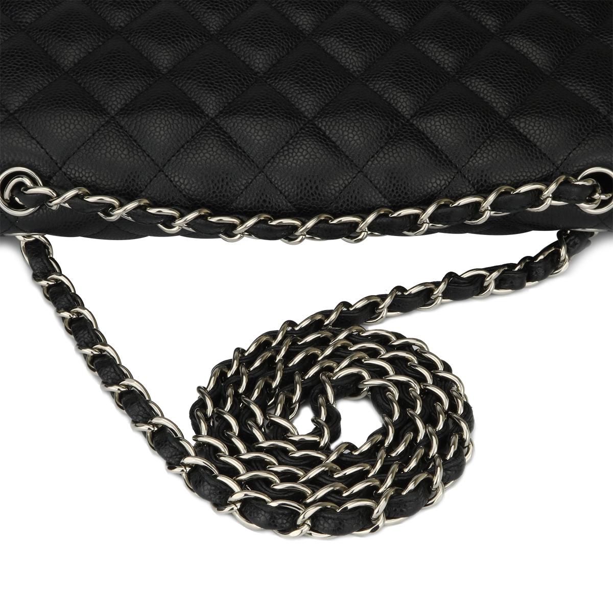 CHANEL Classic Jumbo Double Flap Black Caviar with Silver Hardware 2011 6