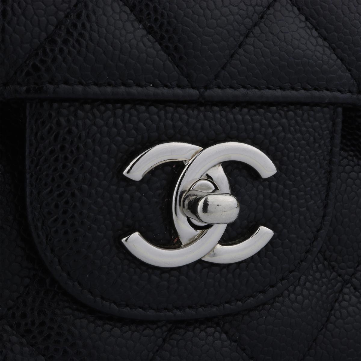 CHANEL Classic Jumbo Double Flap Black Caviar with Silver Hardware 2011 In Good Condition In Huddersfield, GB